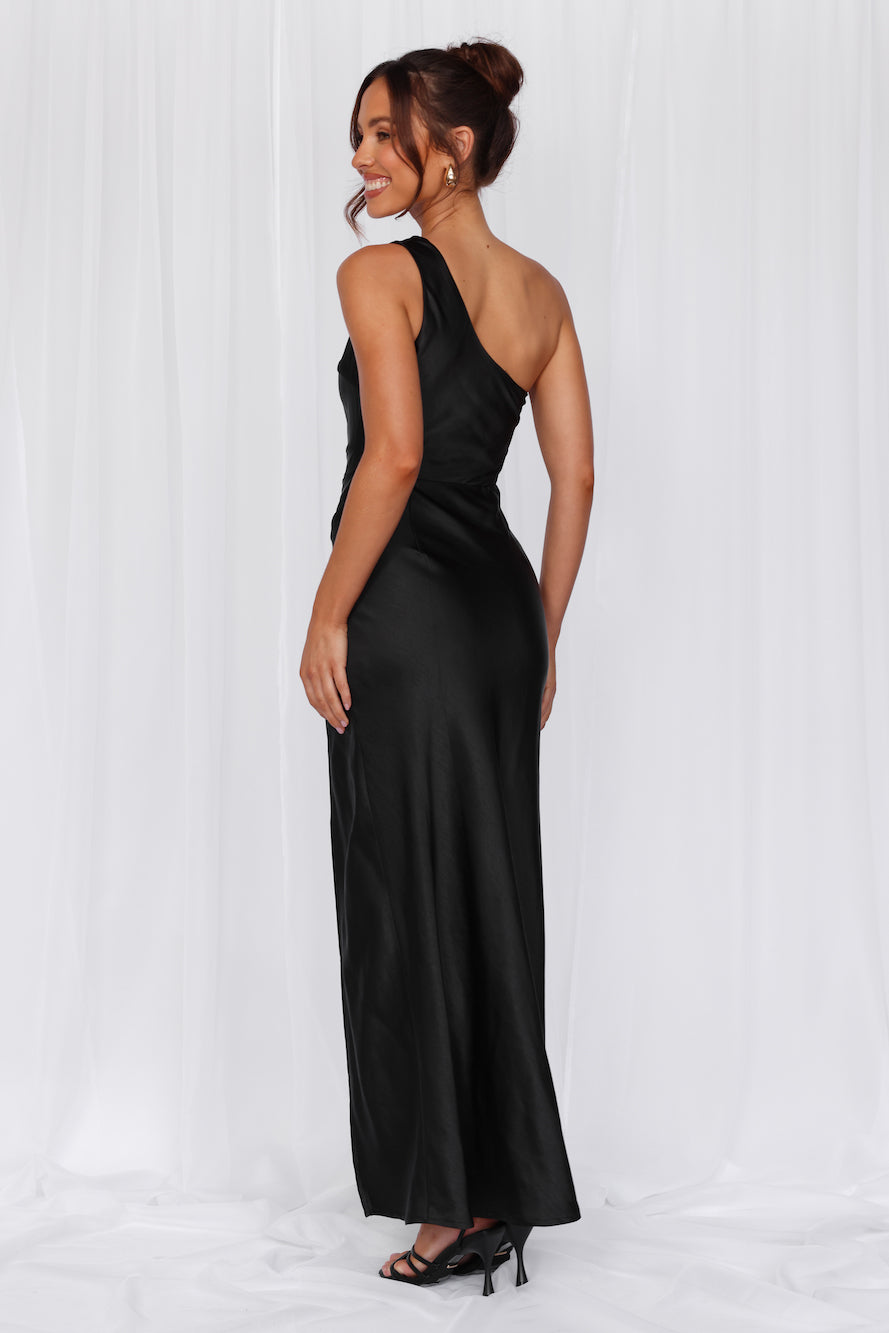 HELLO MOLLY The Aurora One Shoulder Satin Maxi Dress Black