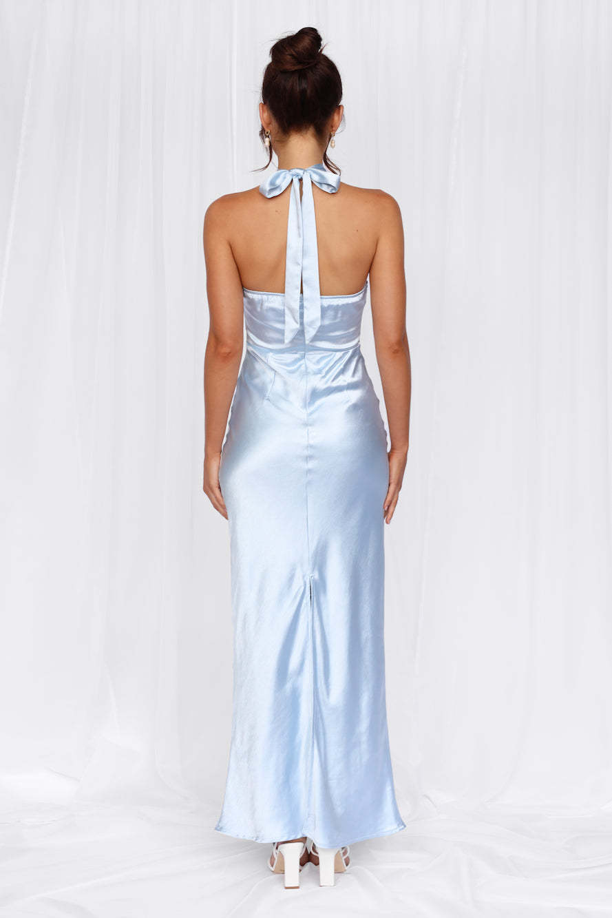 The Cleo Halter Satin Maxi Dress Blue