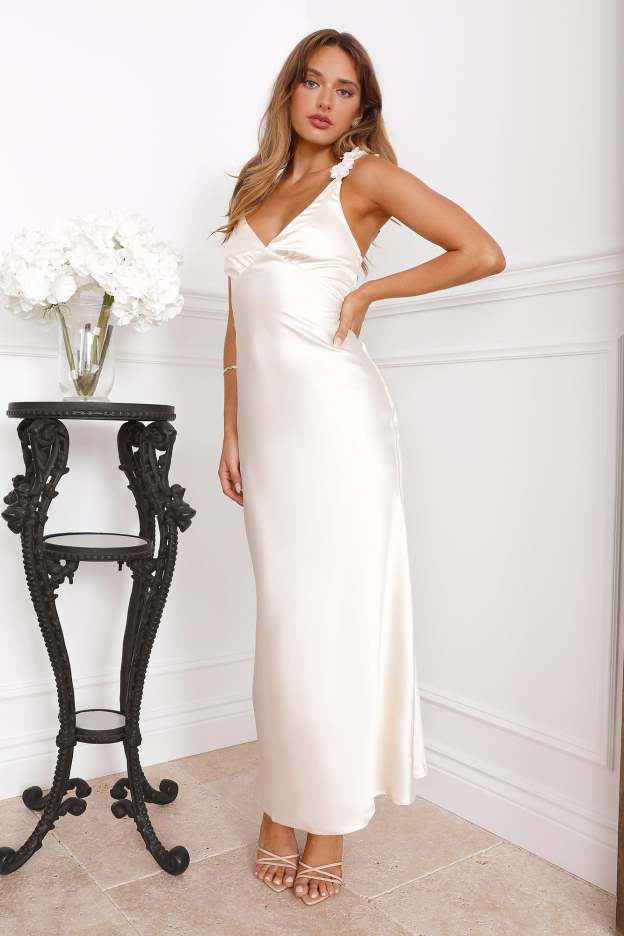 Parties In Spring Satin Maxi Dress Champagne