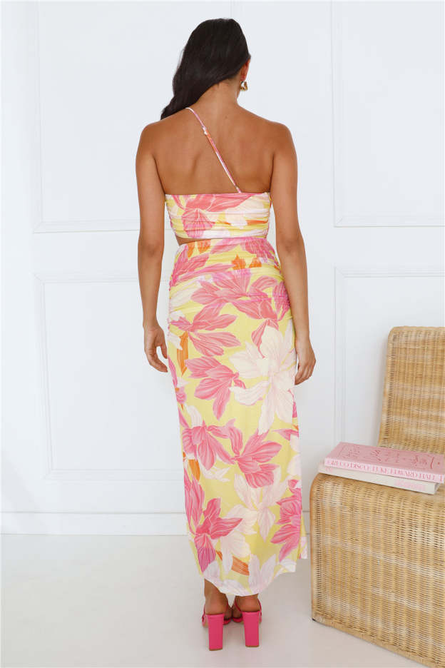 Another Lover One Shoulder Mesh Maxi Dress Yellow