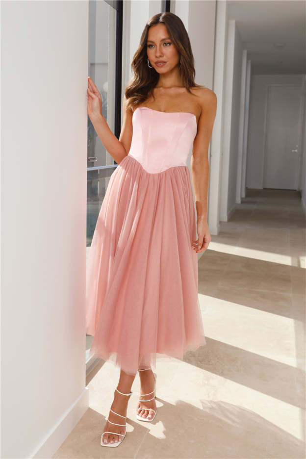 Castle Ballroom Satin Tulle Maxi Dress Pink