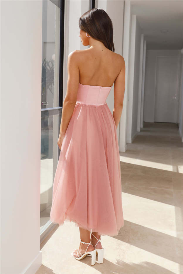 Castle Ballroom Satin Tulle Maxi Dress Pink