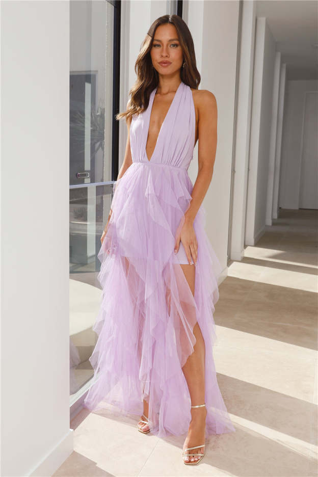 Into The Middle Tulle Halter Maxi Dress Lilac