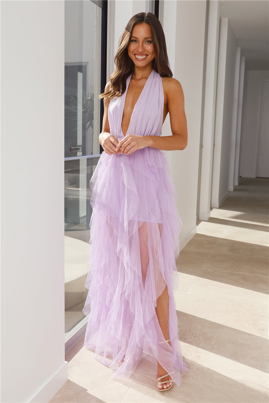 Into The Middle Tulle Halter Maxi Dress Lilac