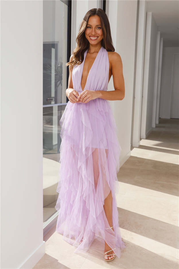 Into The Middle Tulle Halter Maxi Dress Lilac