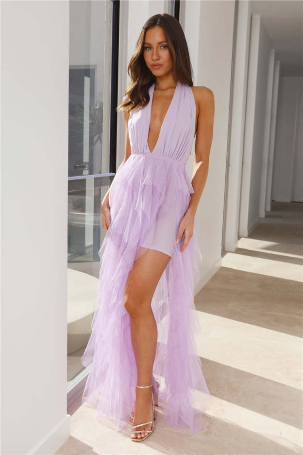 Into The Middle Tulle Halter Maxi Dress Lilac