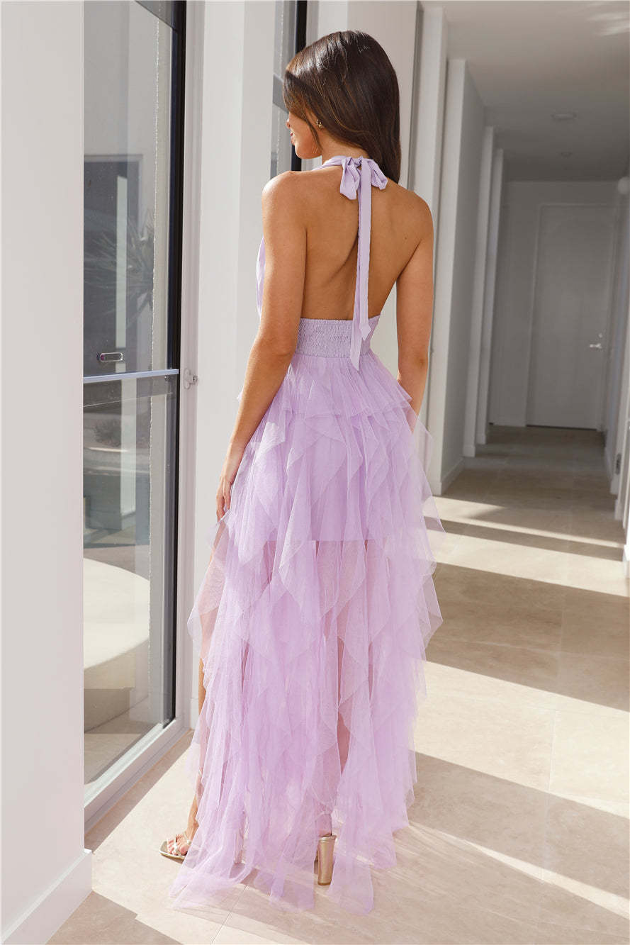 Into The Middle Tulle Halter Maxi Dress Lilac