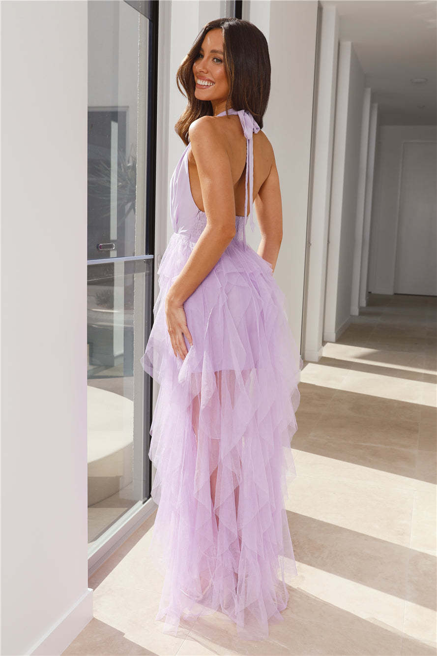 Into The Middle Tulle Halter Maxi Dress Lilac