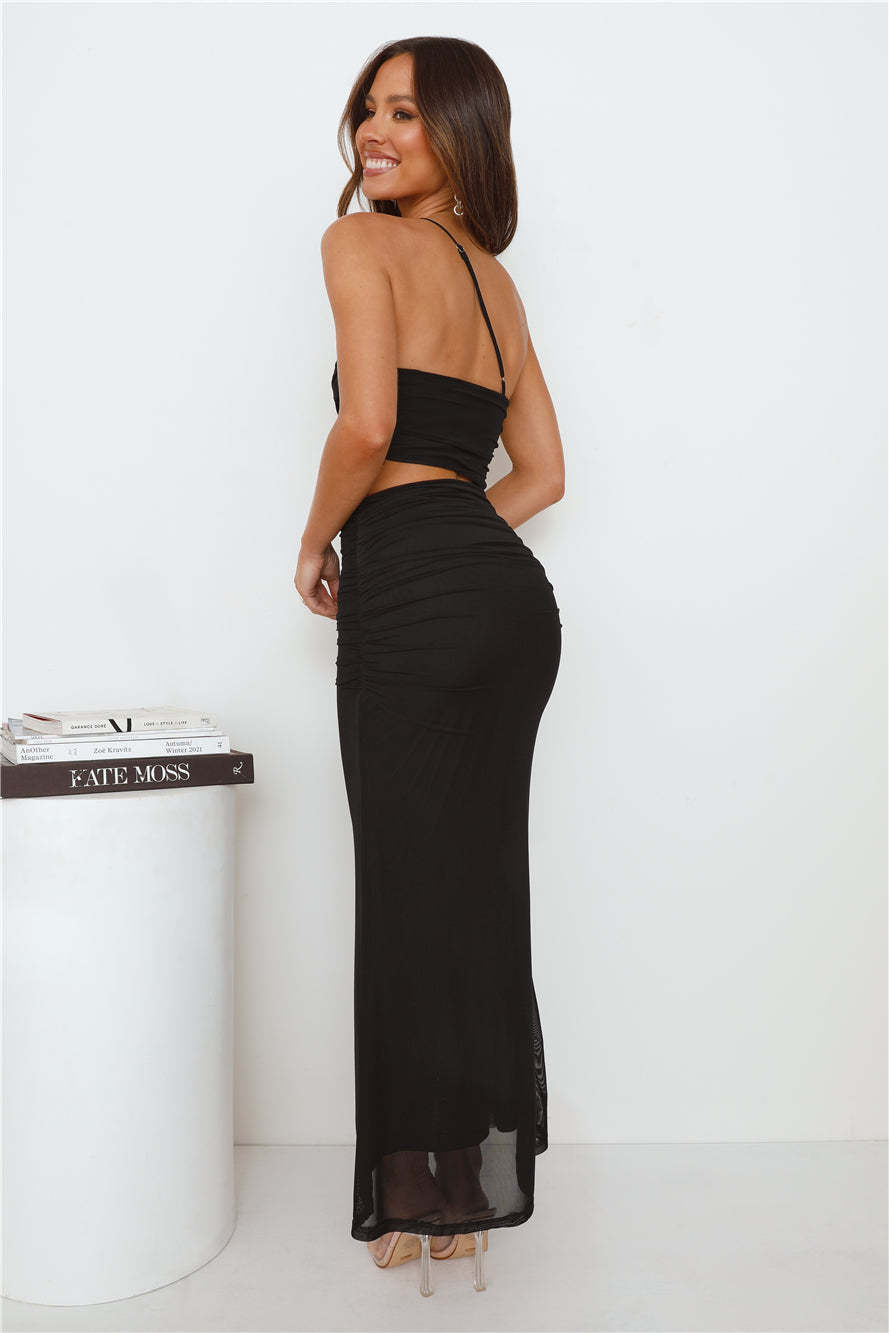 Another Party One Shoulder Mesh Maxi Dress Black