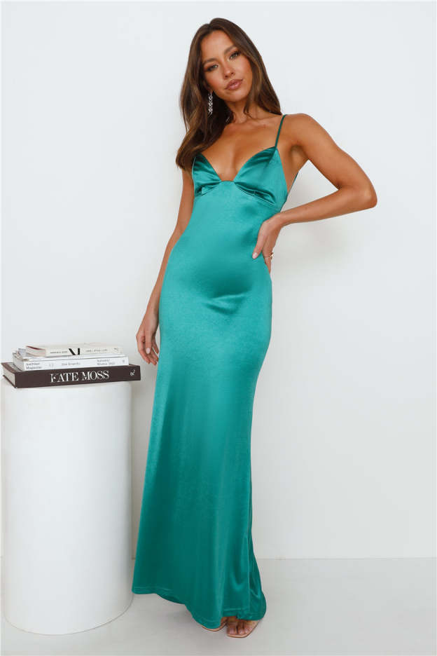 Events Of Class Satin Maxi Dress Green
