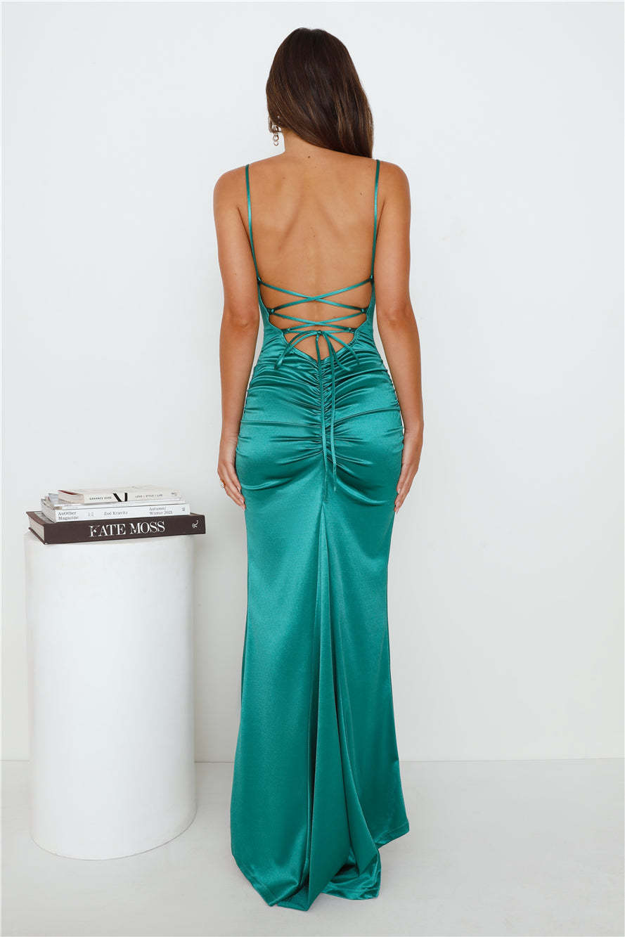 Events Of Class Satin Maxi Dress Green