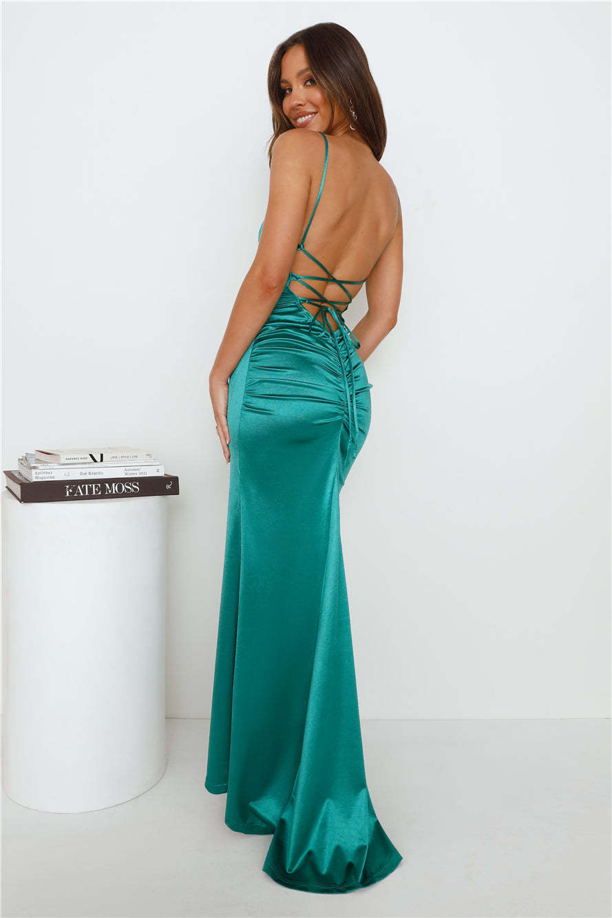Events Of Class Satin Maxi Dress Green