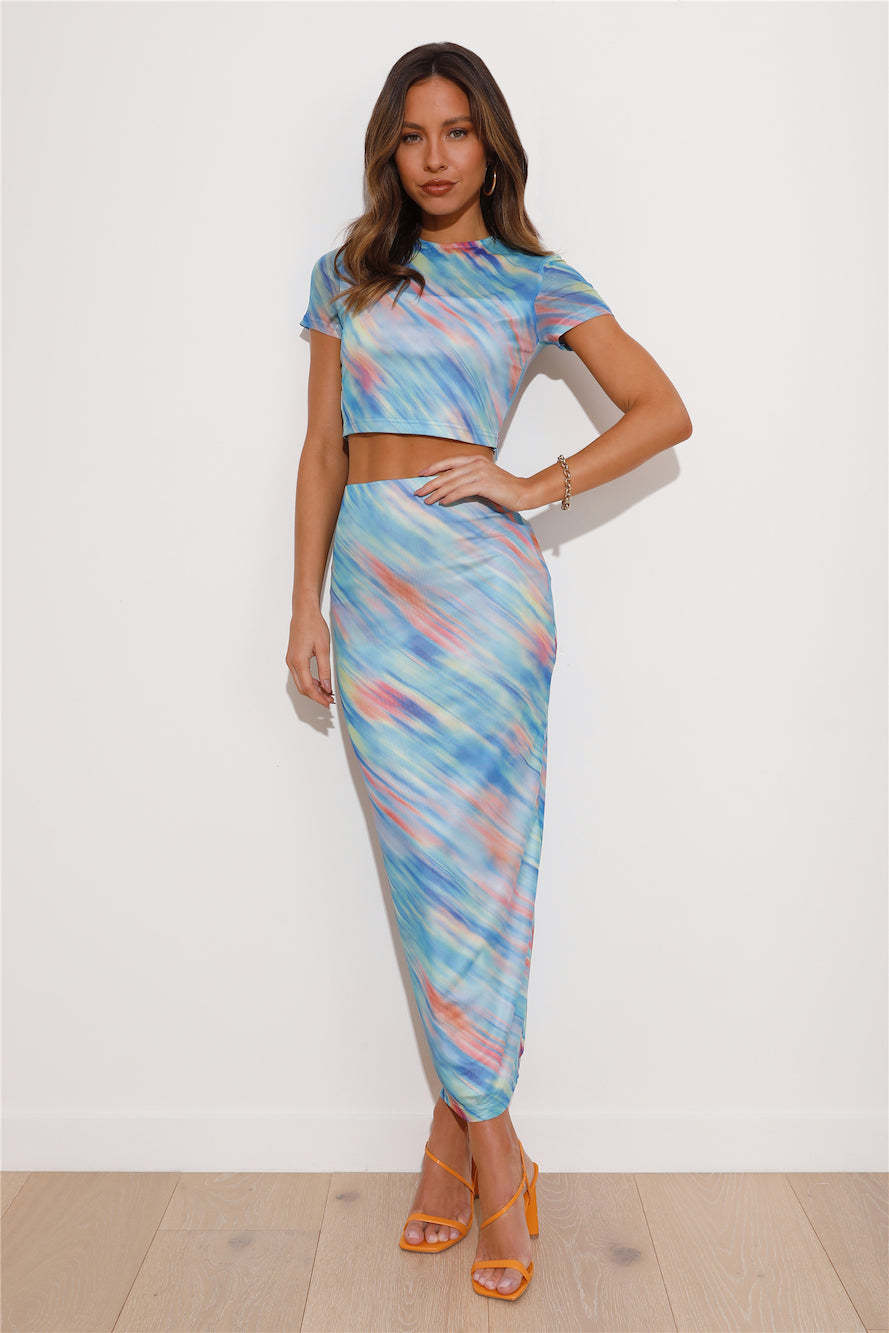 Attention Show Mesh Maxi Skirt Blue