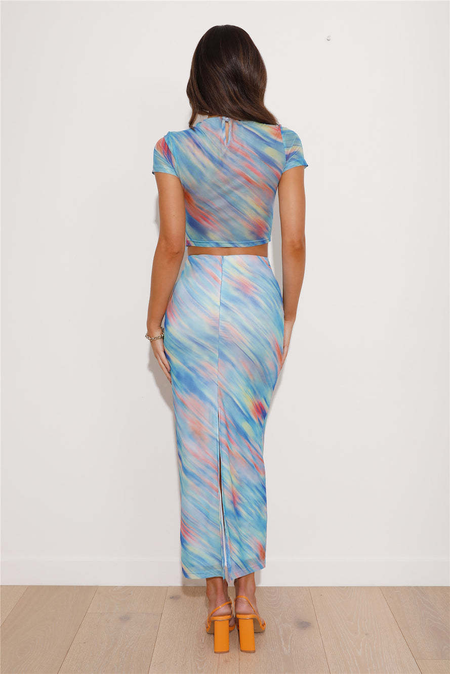 Attention Show Mesh Maxi Skirt Blue