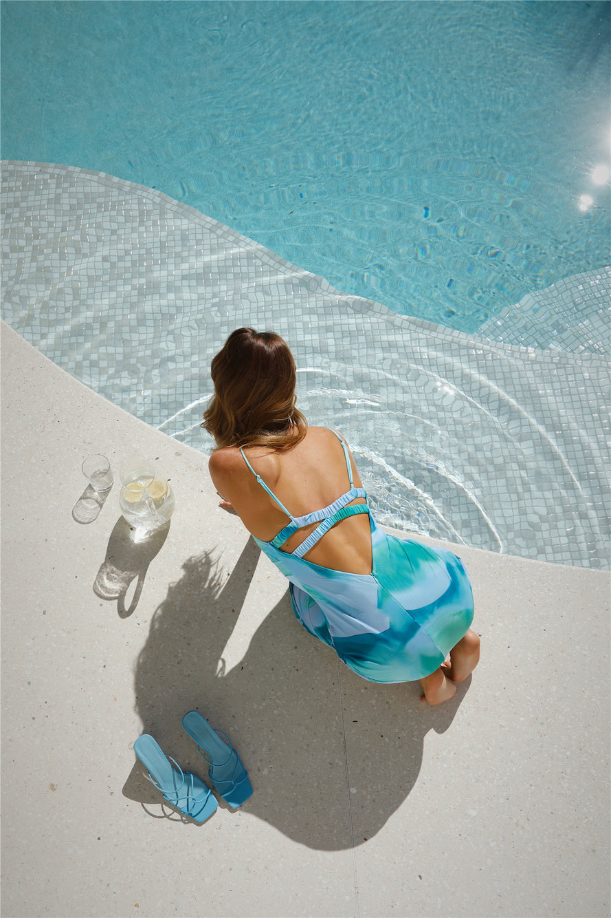 Share Me Mesh Maxi Dress Blue