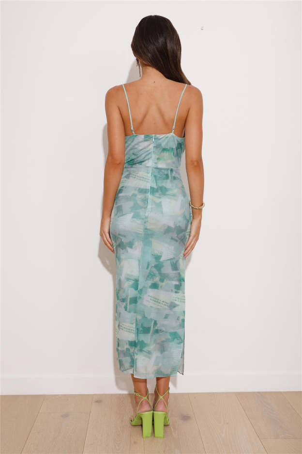 Brunch In London Mesh Midi Dress Green