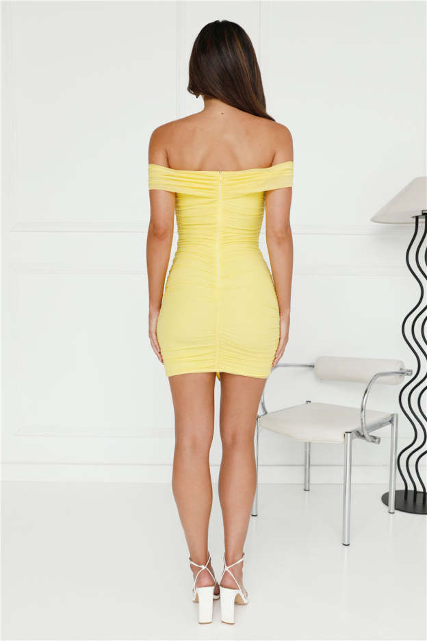 Darcy Doll Off Shoulder Mesh Mini Dress Yellow