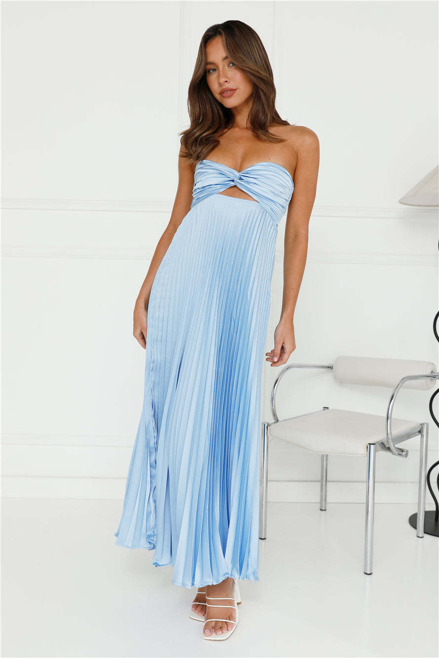 Clouds Of Love Strapless Pleated Maxi Dress Blue