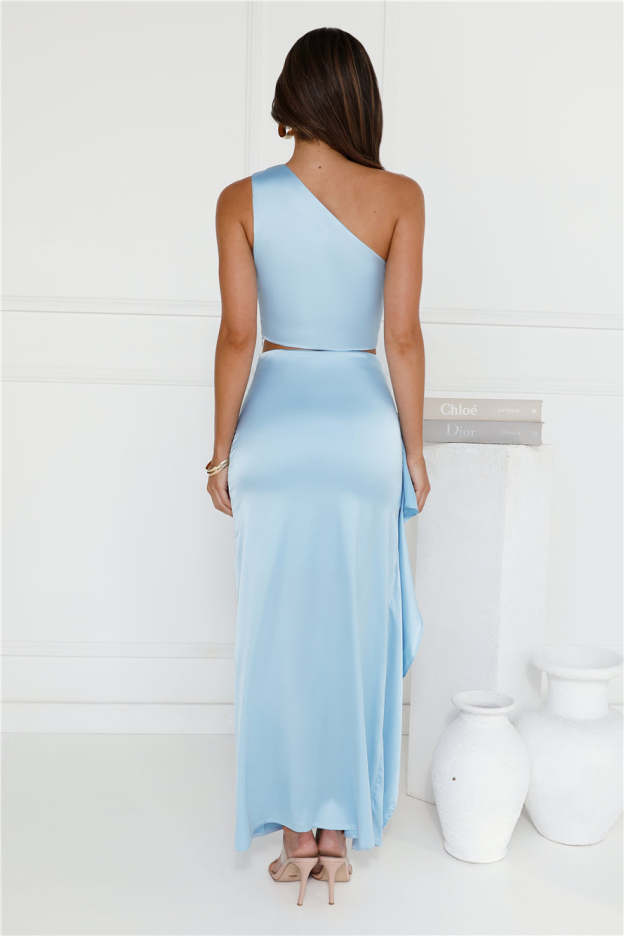 Beauty In The Spotlight Satin Maxi Skirt Blue