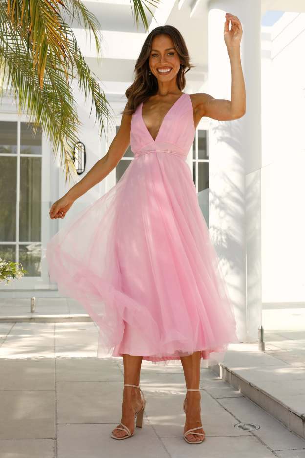 Summer Cinderella Midi Dress Hot Pink