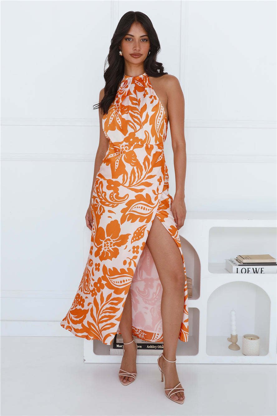 After Hour Style Halter Maxi Dress Orange