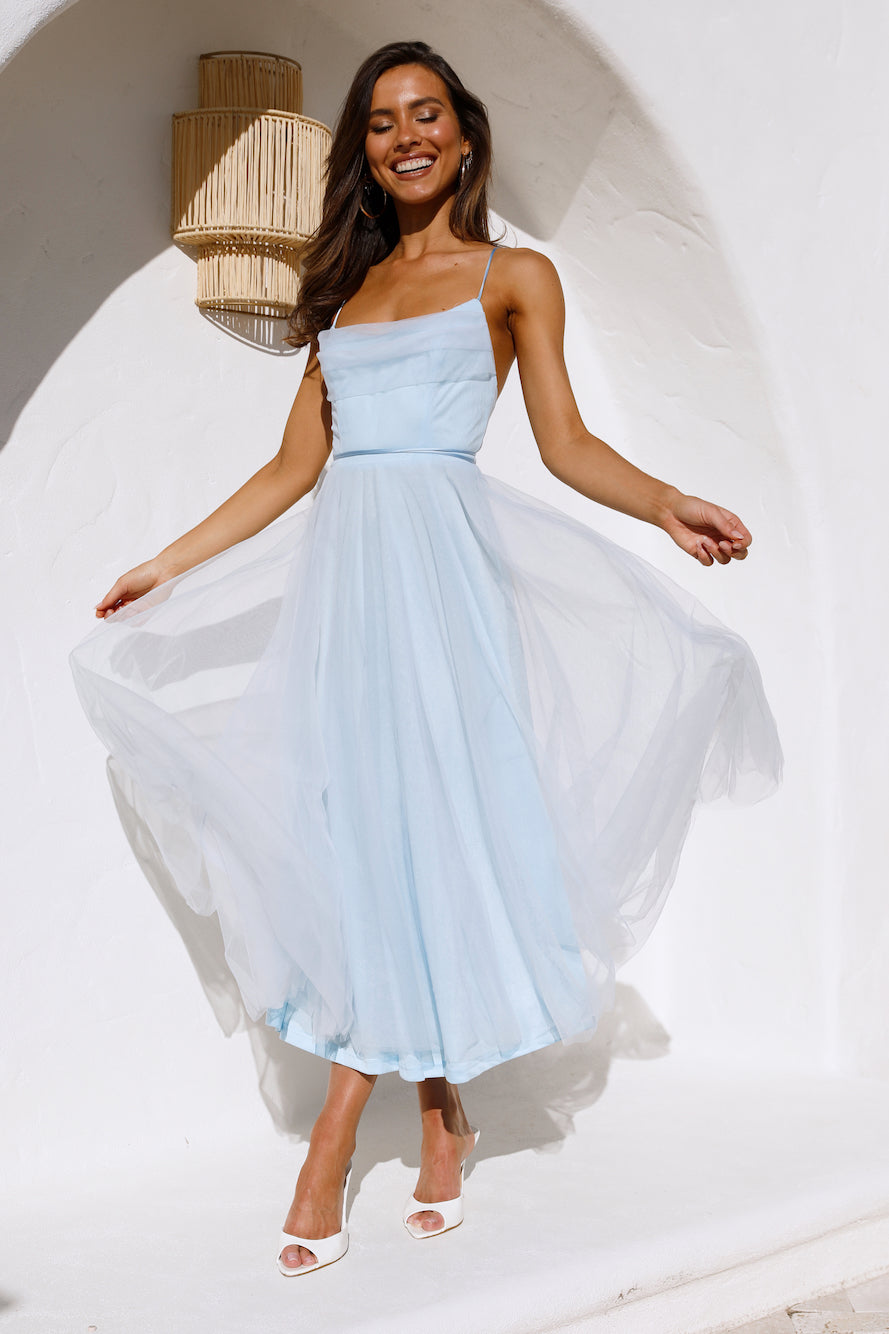 Signal My Way Tulle Midi Dress Blue