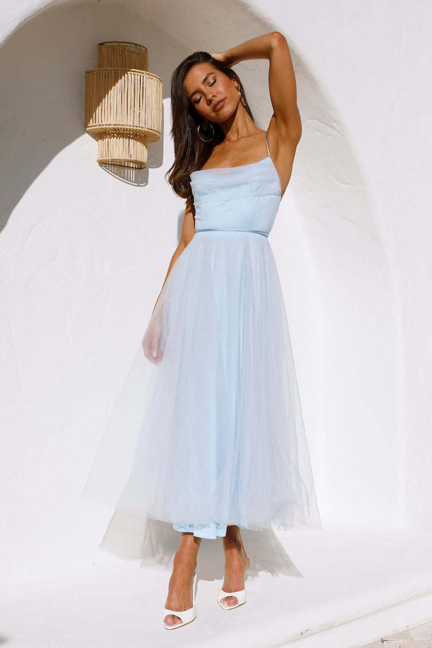 Signal My Way Tulle Midi Dress Blue