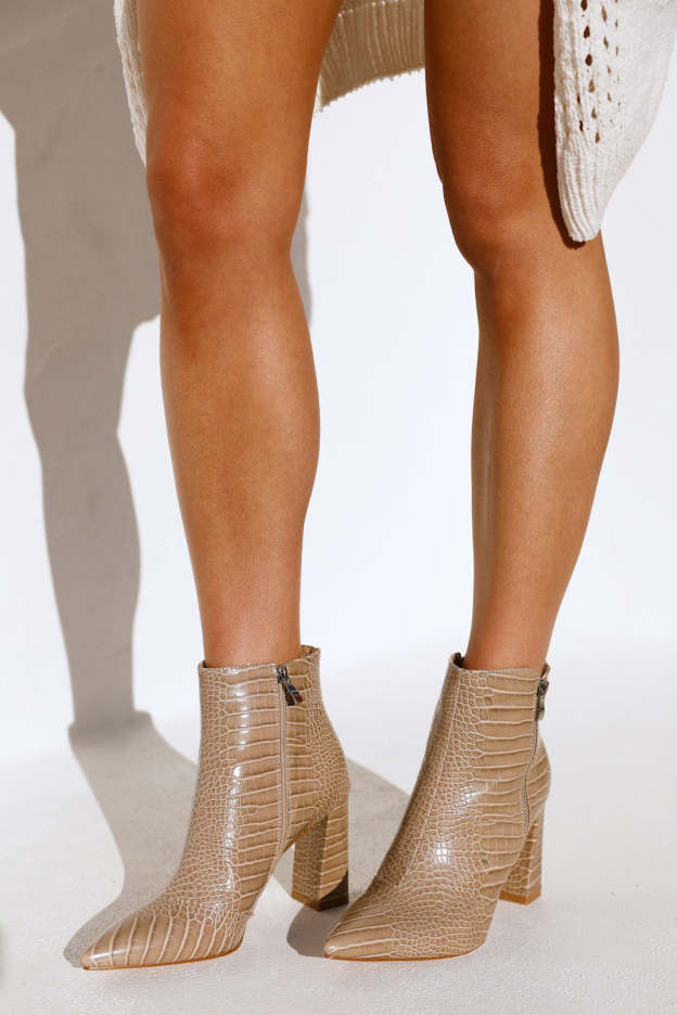 BILLINI Kaylie Ankle Boots Mocha Croc