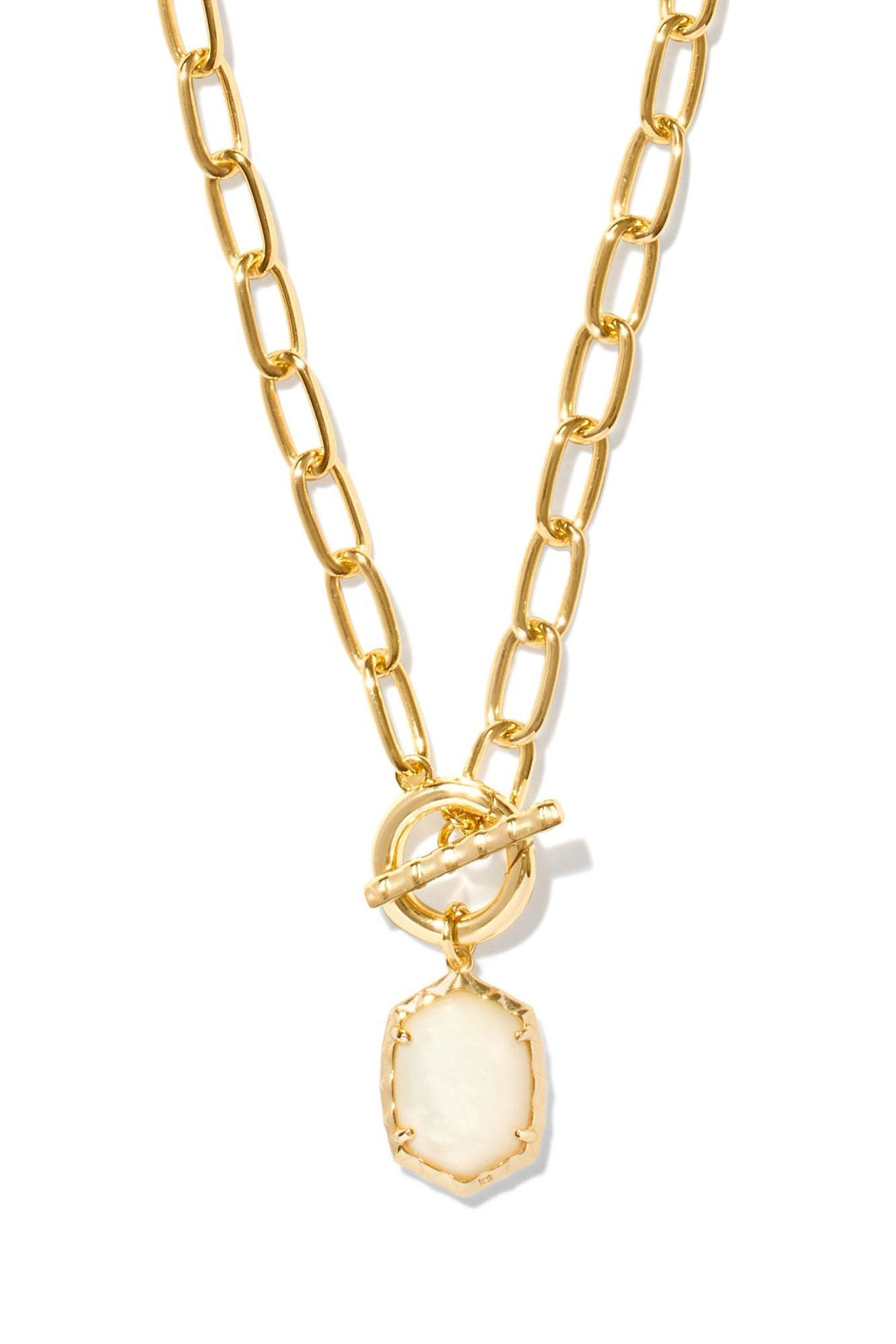 Daphne Link and Chain Necklace Gold Ivory Mother Of Pearl