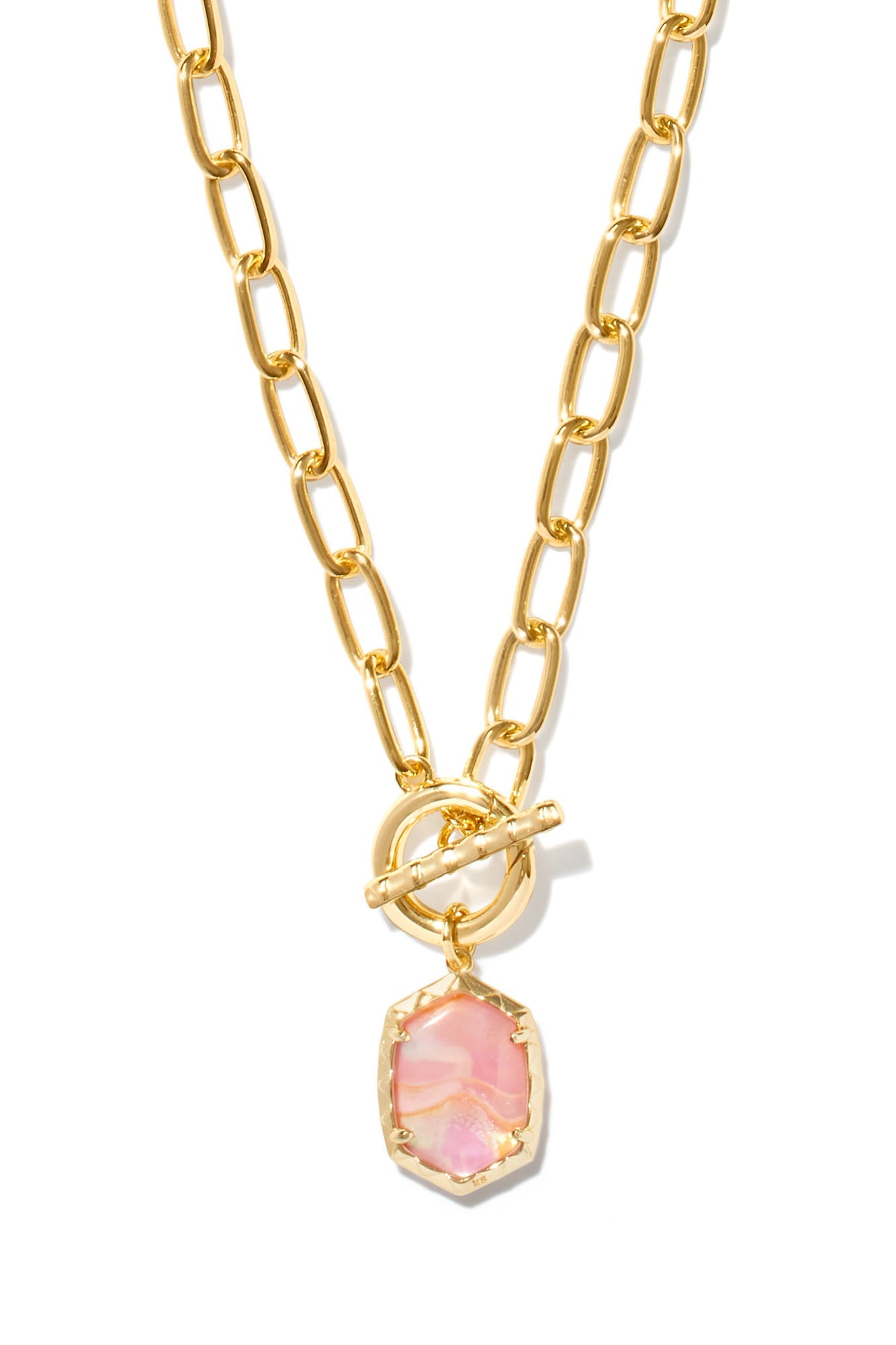 Daphne Link And Chain Necklace Gold Light Pink Iridescent Abalone