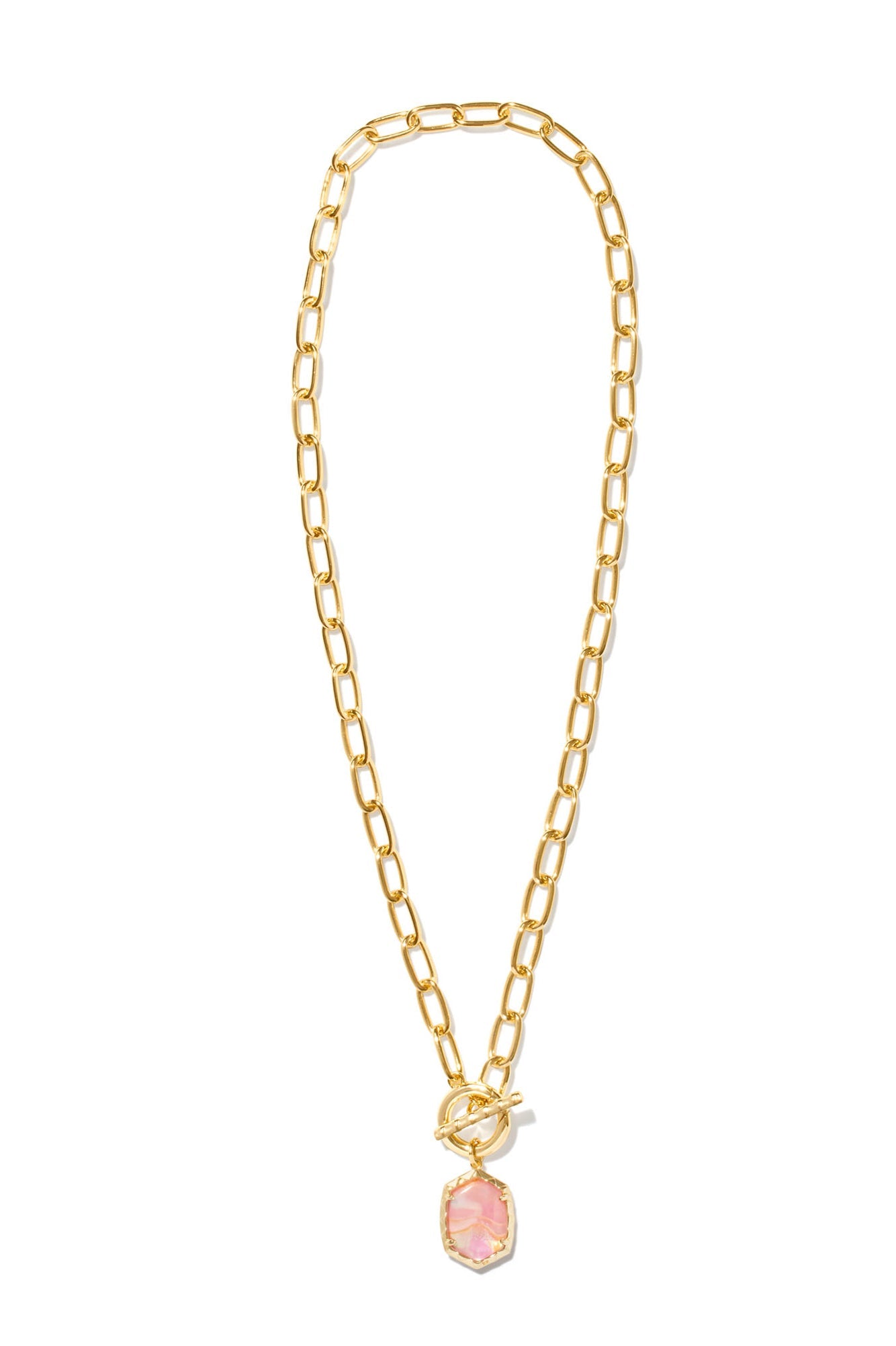 Daphne Link And Chain Necklace Gold Light Pink Iridescent Abalone