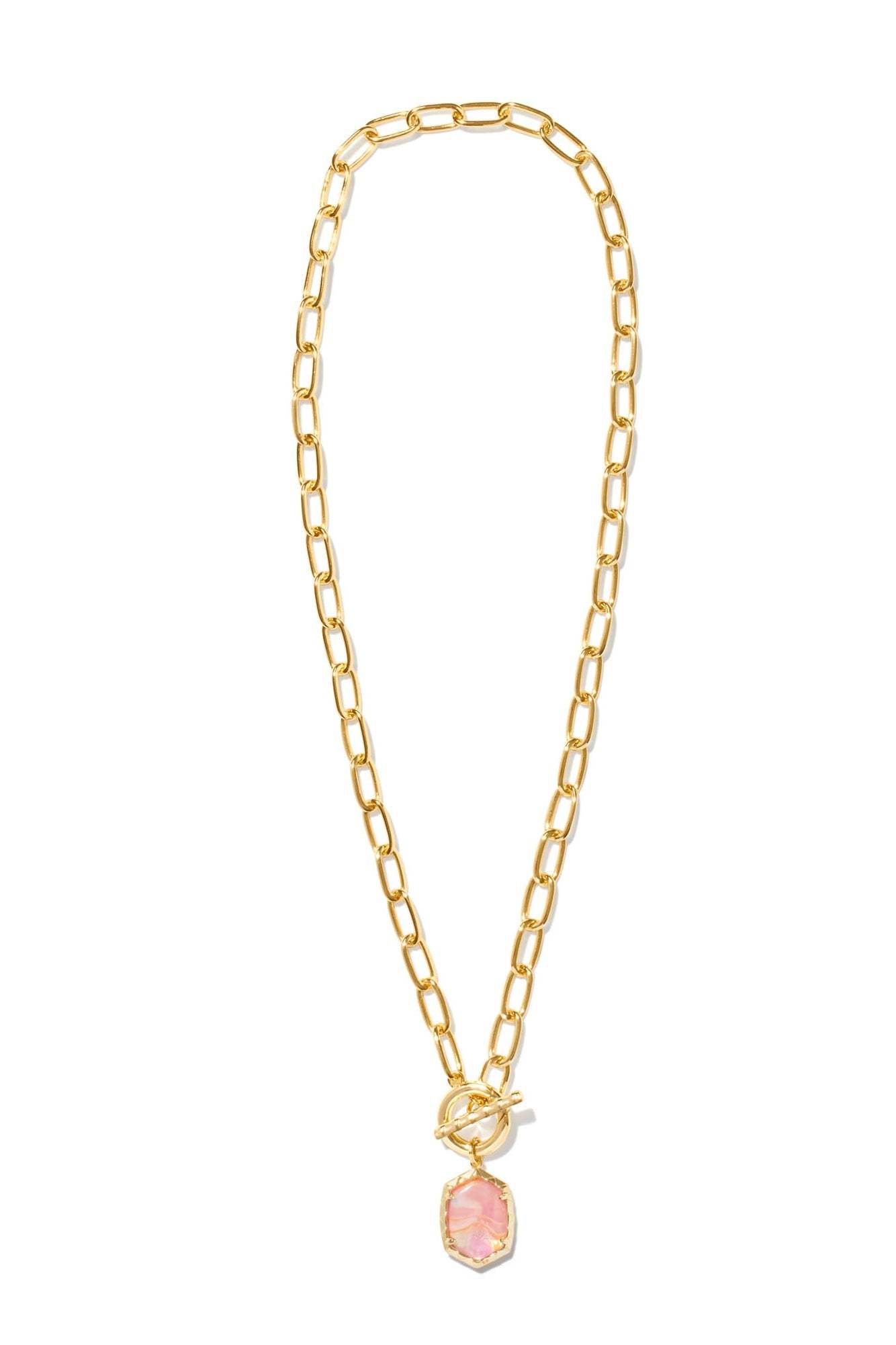 Daphne Link And Chain Necklace Gold Light Pink Iridescent Abalone