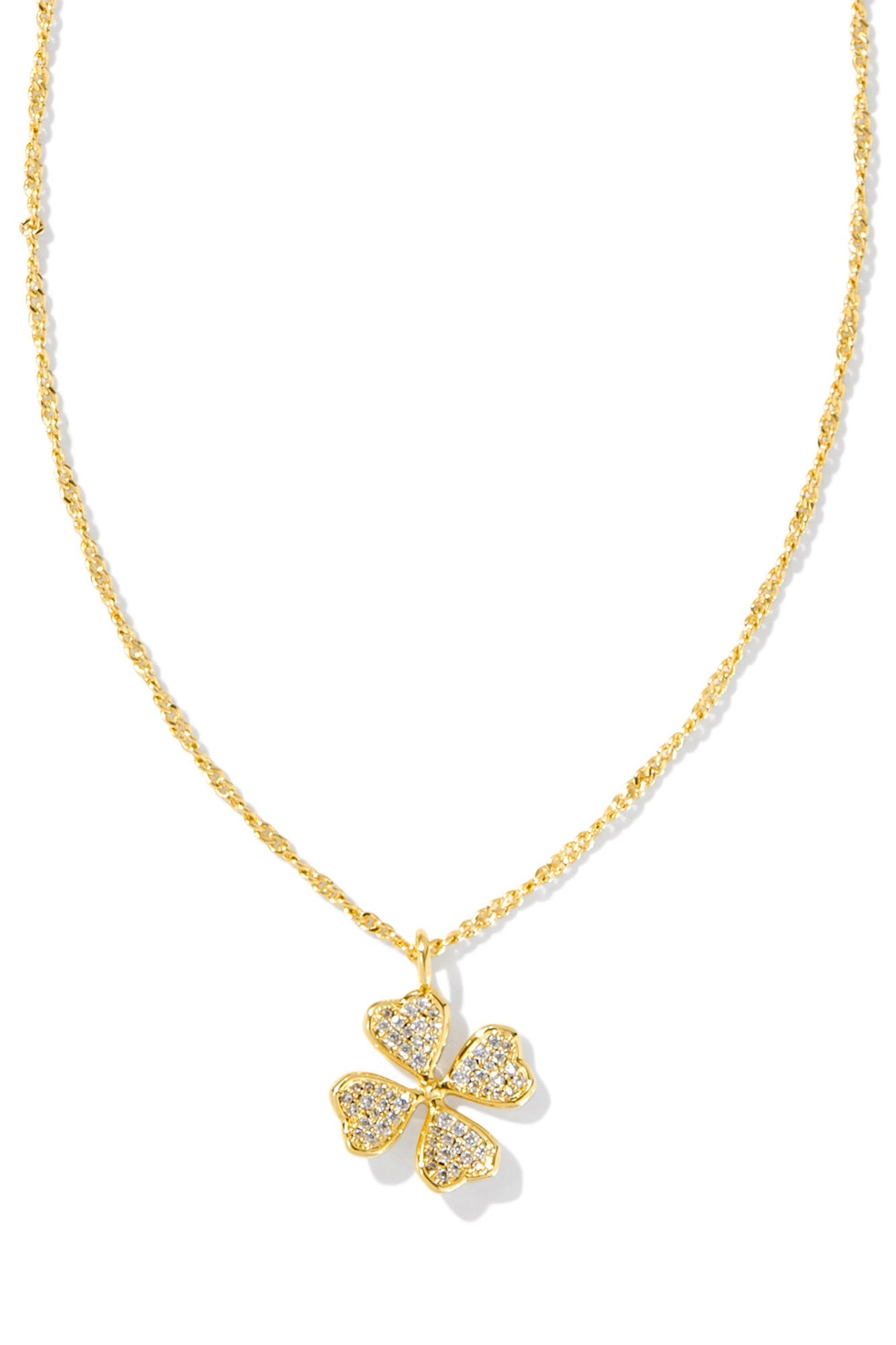 Clover Crystal Short Pendant Necklace Gold White Crystal