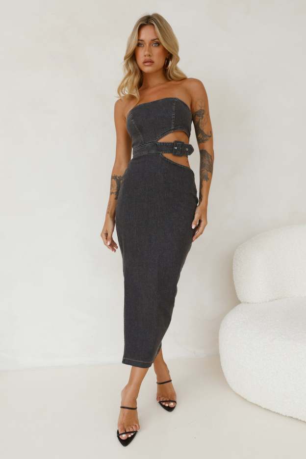 Chatting You Up Midi Dress Denim Black
