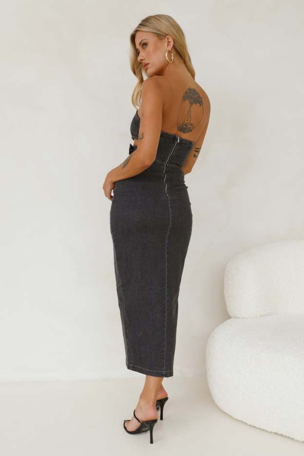 Chatting You Up Midi Dress Denim Black