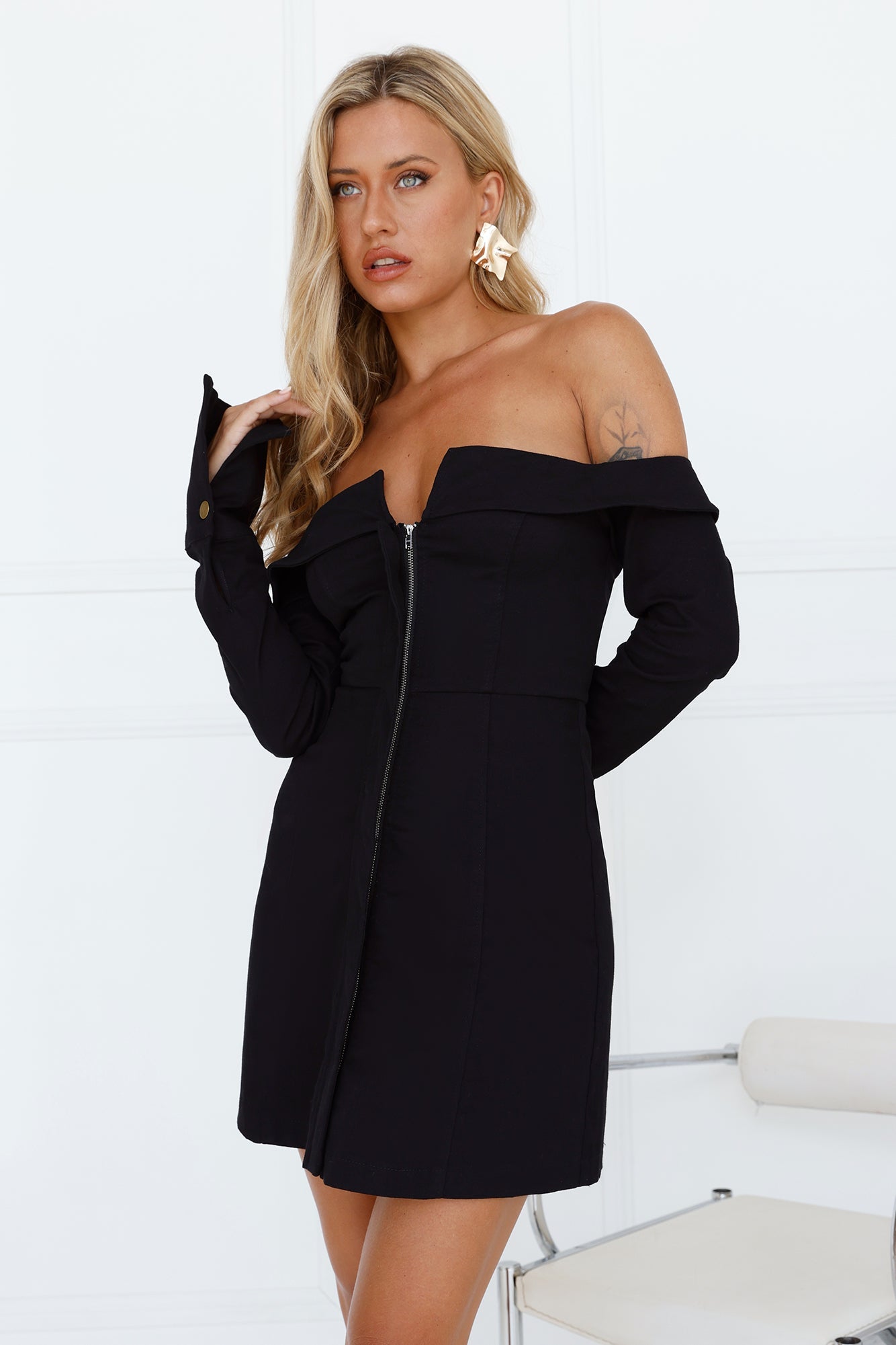Debra Loves Off Shoulder Mini Dress Black