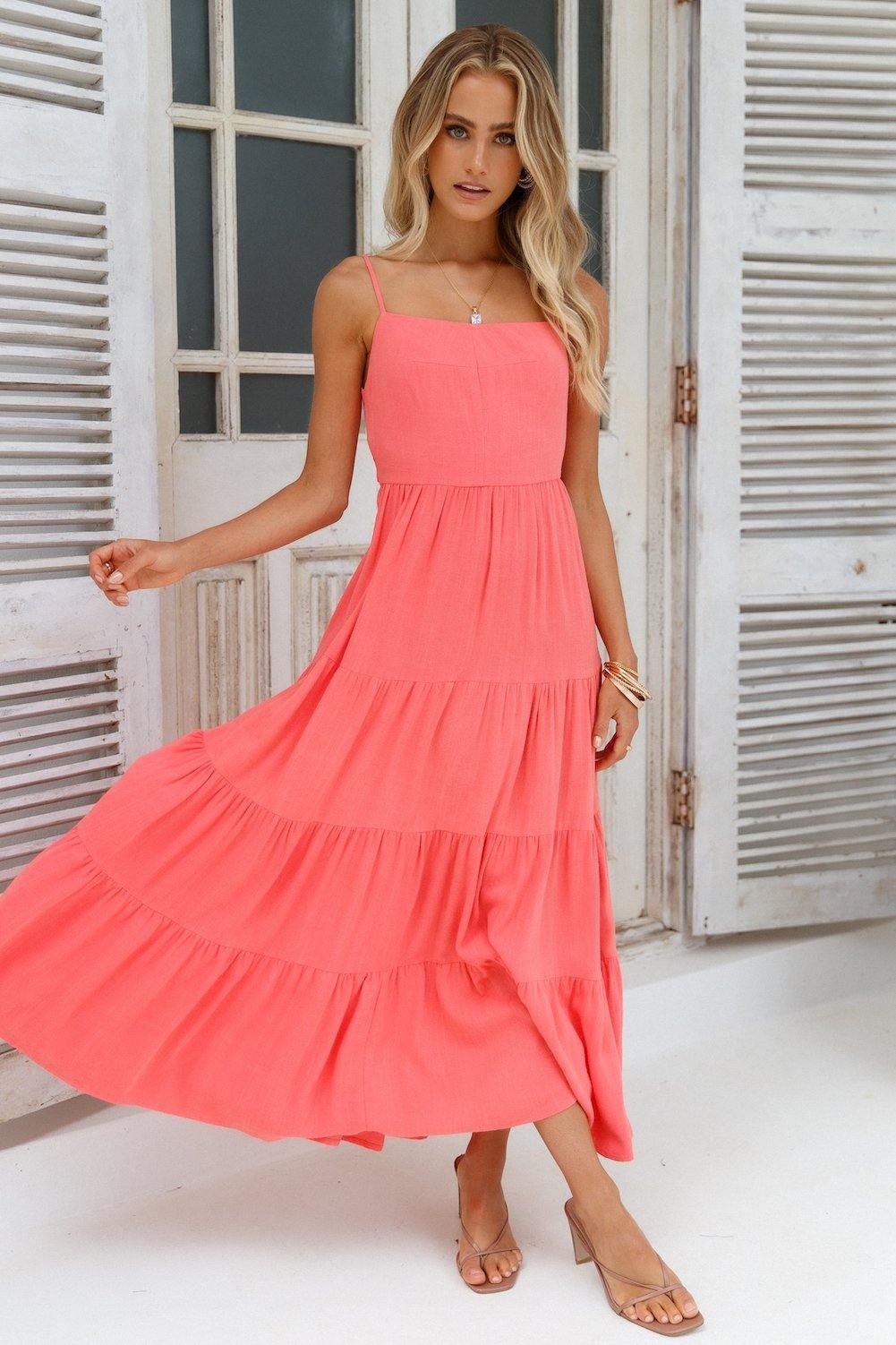 Train Into Town Midi Dress Coral | Hello Molly USA