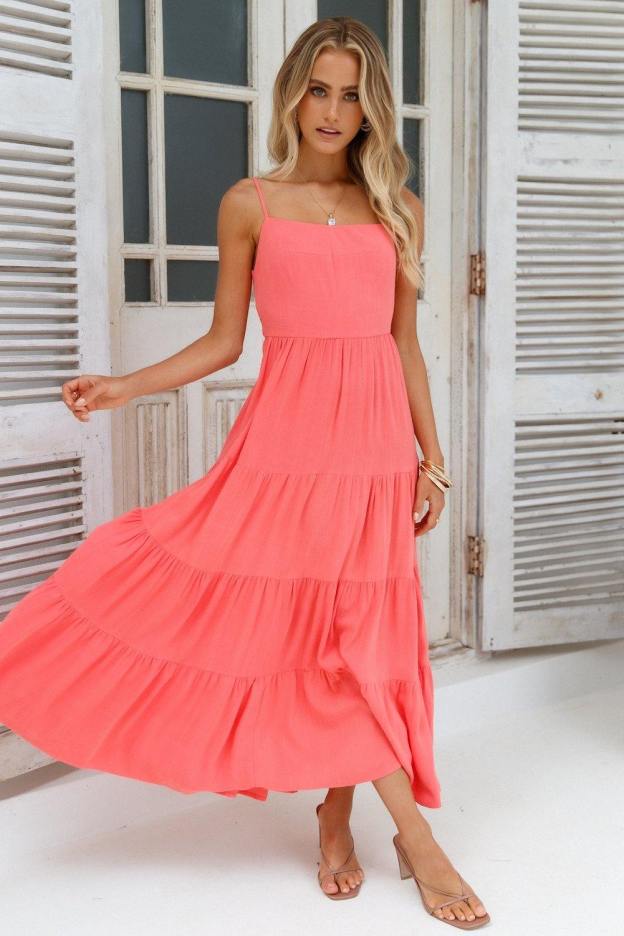 Train Into Town Midi Dress Coral | Hello Molly USA