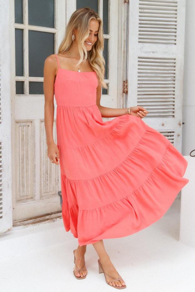 Train Into Town Midi Dress Coral | Hello Molly USA