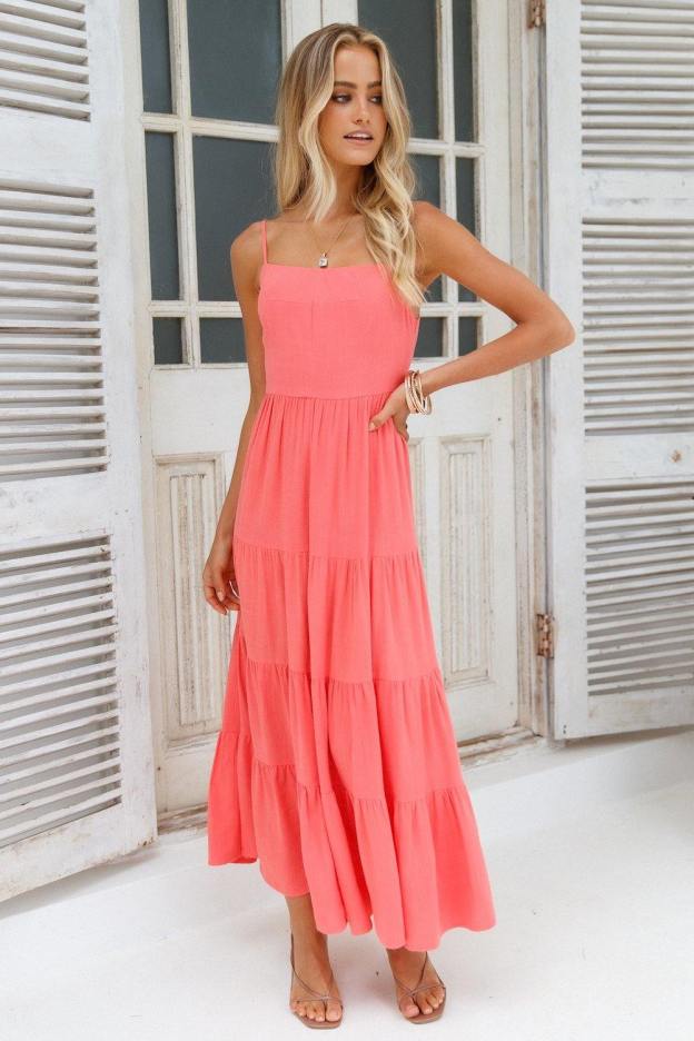 Train Into Town Midi Dress Coral | Hello Molly USA