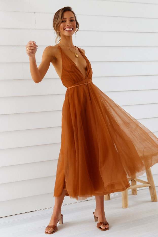 Summer Cinderella Midi Dress Chocolate