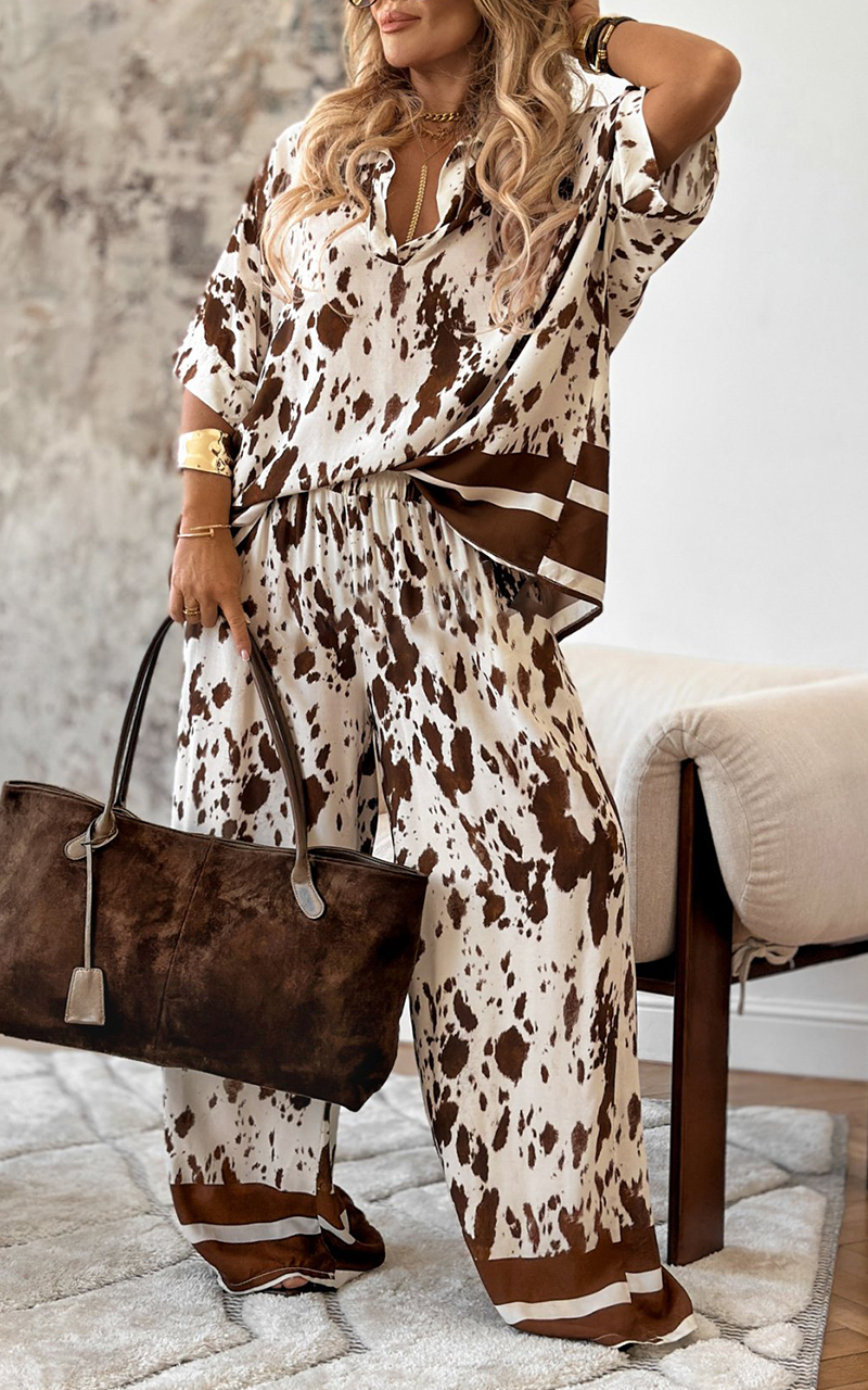 Women's V-neck Bohemian Print Casual Suit