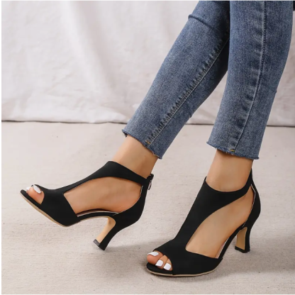 🔥Last Day Promotion 70% OFF🔥Women's Peep Toe T-strap High Heels, Chunky Heel Back Zipper Sandals - Fashion Black Shoes - Stylish & Comfortable - For Parties & Evening Events