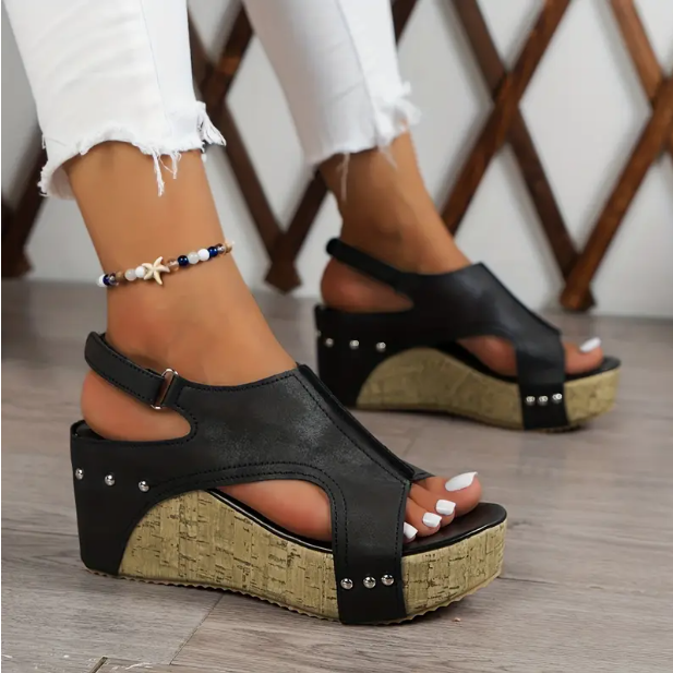 🔥Last Day Promotion 70% OFF🔥Women's Vintage Platform Sandals, Peep Toe Side Cut Out Slingback Casual Shoes, Summer Comfy Wedge Shoes