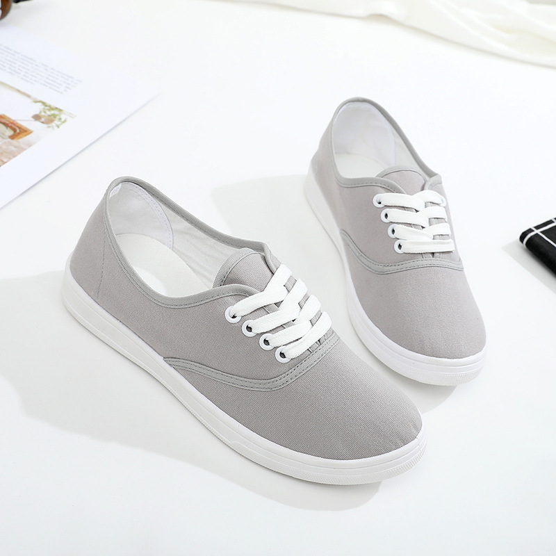 Women's Solid Color Minimalist Shoes, Lace Up Lightweight Soft Sole Casual Shoes, Low-top Walking Canvas Shoes