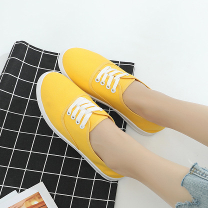 Women's Solid Color Minimalist Shoes, Lace Up Lightweight Soft Sole Casual Shoes, Low-top Walking Canvas Shoes