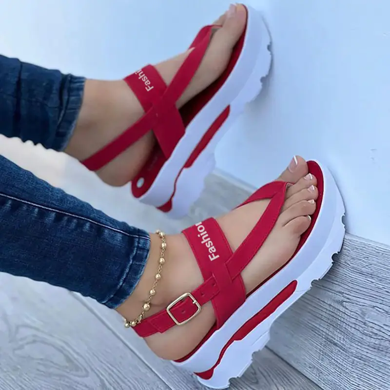 🔥Last Day Promotion 70% OFF🔥Women's Platform Thong Sandals - Solid Color Letter Buckle Strap Slingback Shoes - Outdoor Summer Sandals