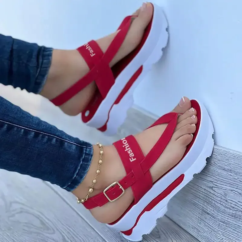 🔥Last Day Promotion 70% OFF🔥Women's Platform Thong Sandals - Solid Color Letter Buckle Strap Slingback Shoes - Outdoor Summer Sandals