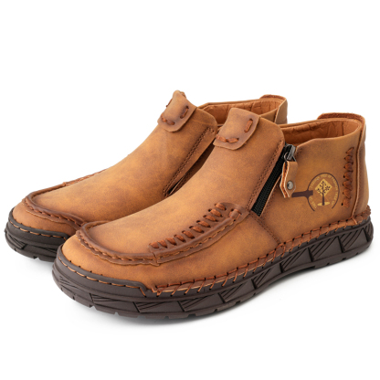 Men's Casual Leather Hand-Stitched Comfortable Non-Slip Slip-On Driving Shoes