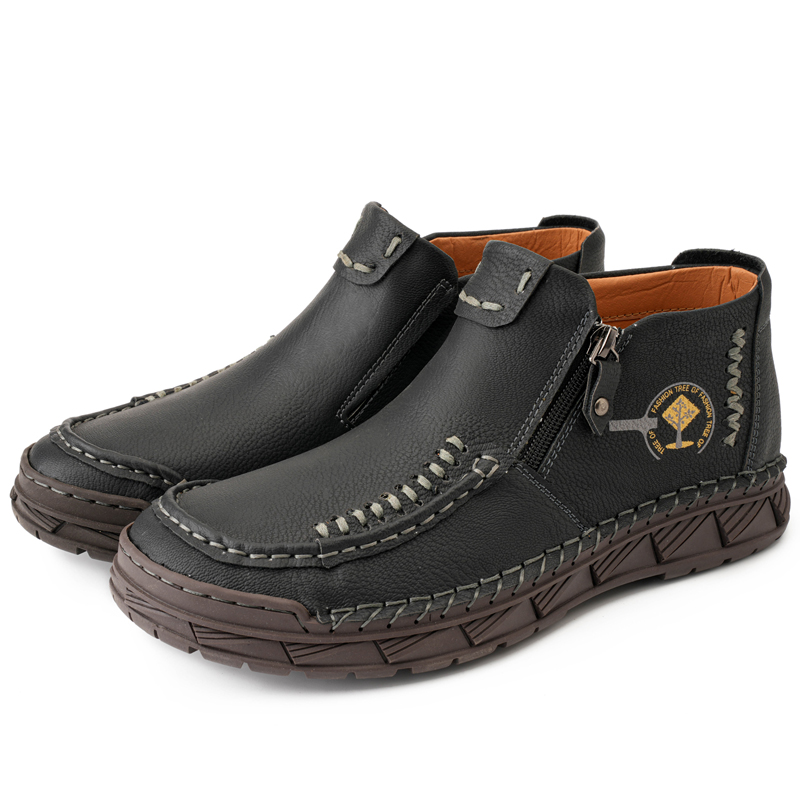 Men's Casual Leather Hand-Stitched Comfortable Non-Slip Slip-On Driving Shoes